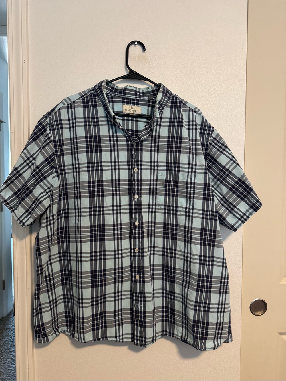 Oak Hill Men's Short-Sleeve Plaid Button-Down Shirt - Light Blue & Navy